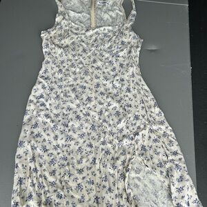 Reformation Cream Slip Dress with Blue Floral Print